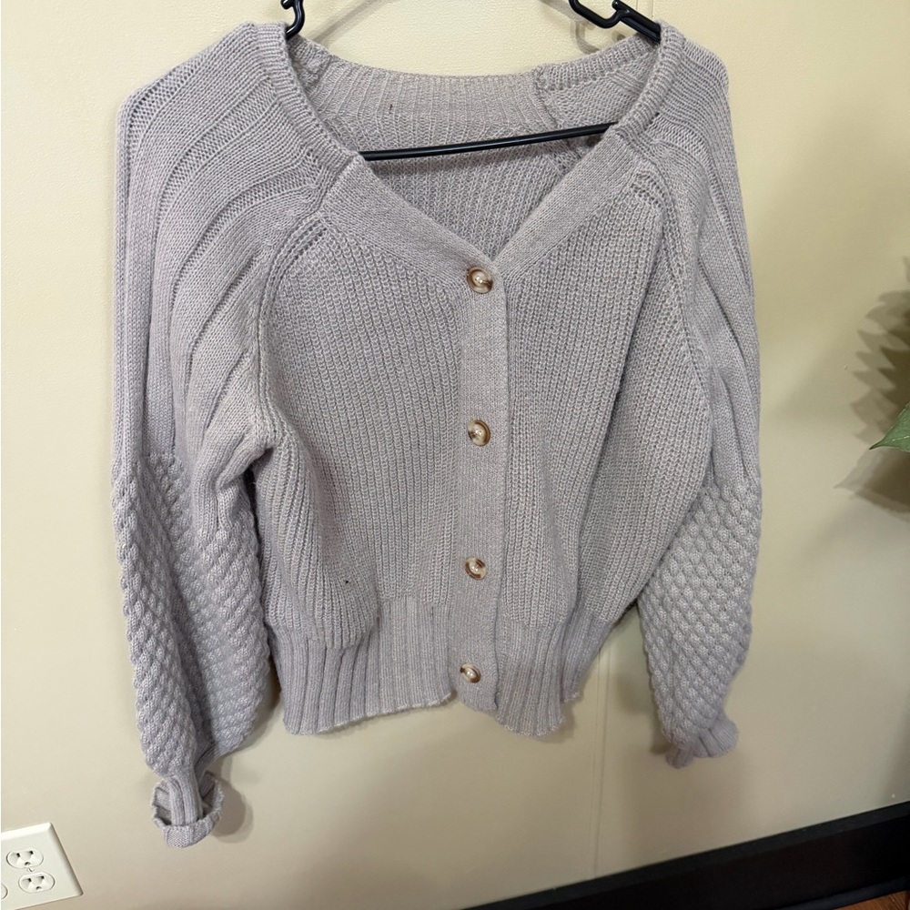 Women's Gray Button-Up Sweater - Picture 1 of 3